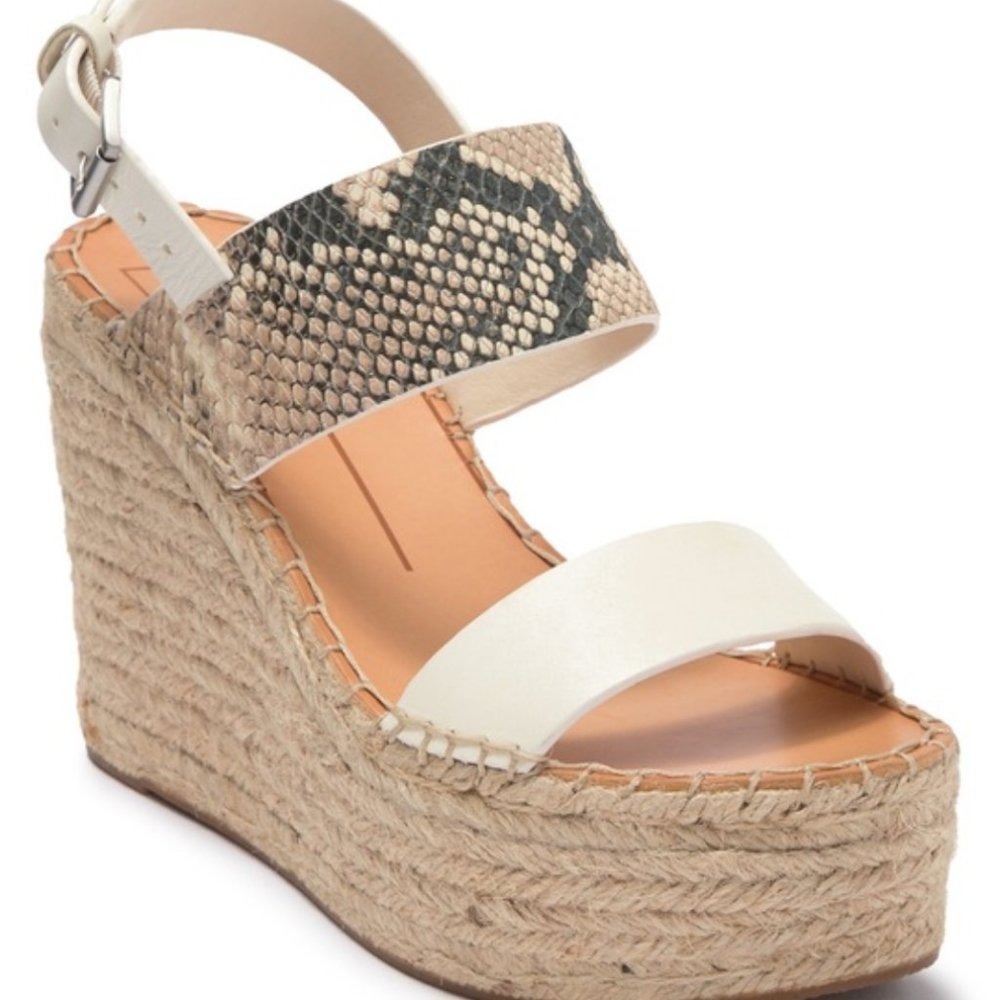 Dolce Vita Spiro Two Band Espadrille Wedge Sandals Off-white / Snake Skin Size 9